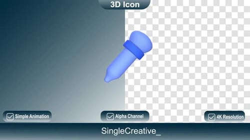 Animated 3D Blue Dropper Icon with Alpha Channel