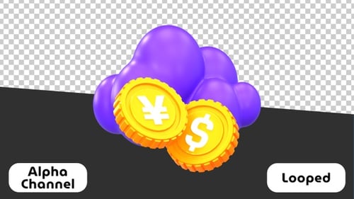 Animação 3D da Currency Coins Cloud | Alpha Channel