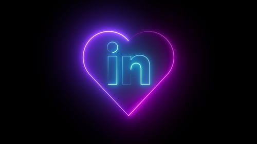Glowing Neon LinkedIn Logo Reveal Inside Heart Animation