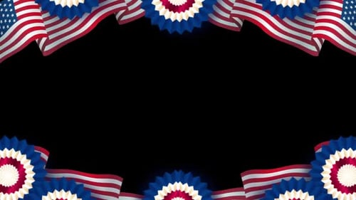 Waving USA Flag and Rosette Borders Animation for Patriotic Events