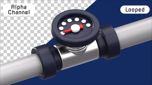 Animated 3D Pipe Flow Meter with Moving Needle