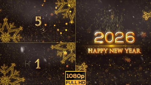 Golden Glittering New Year Countdown with Snowflakes