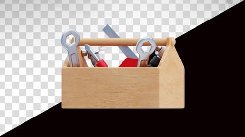 3D Animation of Tools Box on Alpha Channel