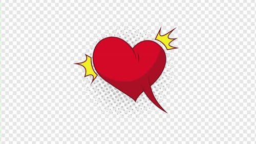 Red Heart Love Comic Popup Animation Alpha