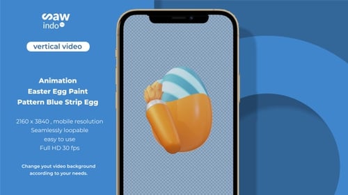 3D Animation Vertical Easter Egg Paint Decoration Blue Striped Egg Loop 4K