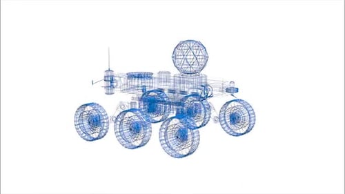 3D Rotating Futuristic Space Rover Wireframe Animation