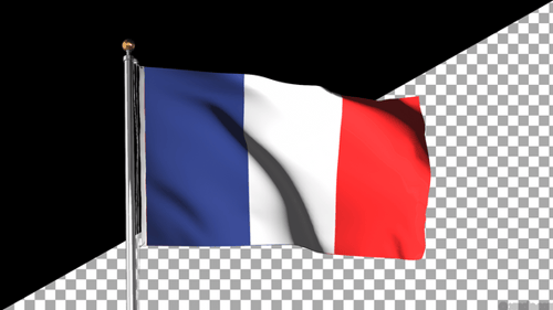 Realistic France Flag Waving on Flagpole with Alpha Channel