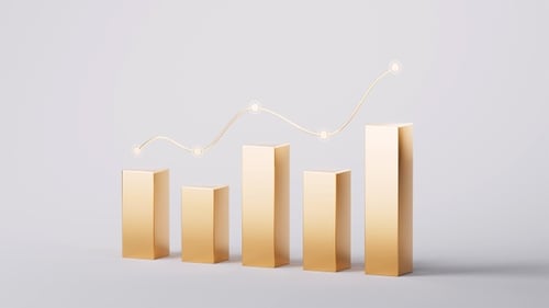 Golden bar graph with growth trend