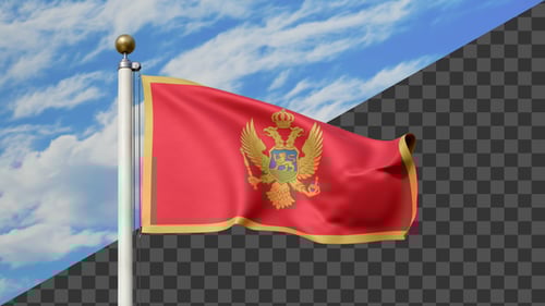 Montenegro National Flag Waving with Alpha Channel