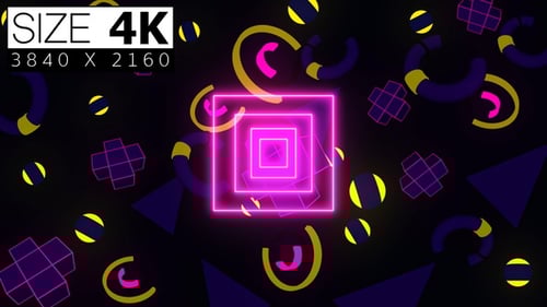 Retro Neon Geometric Shapes Tunnel Motion Graphics Background