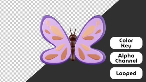Animated Purple Butterfly Flying with Flapping Wings