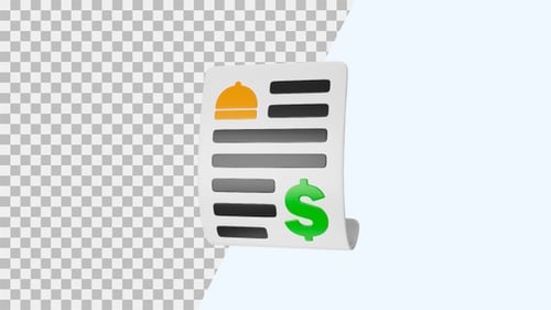 Animated 3D Food Bill Receipt with Dollar Sign Icon