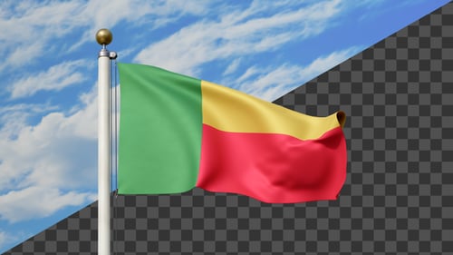 Benin National Flag Waving with Alpha Channel