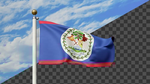 Belize National Flag Waving Animation with Alpha Channel