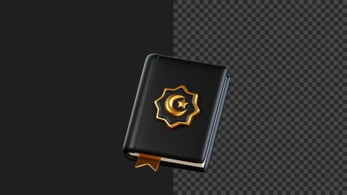 3D Animated Islamic Book with Crescent Moon and Star