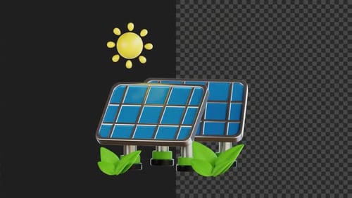Animated 3D Solar Panels with Sun for Clean Energy