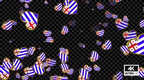 Falling Golden Heart Shapes with Flag Pattern Alpha