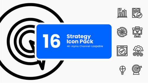 Paquete de íconos de movimiento de objetivos y estrategias — Set de animación empresarial (4K)