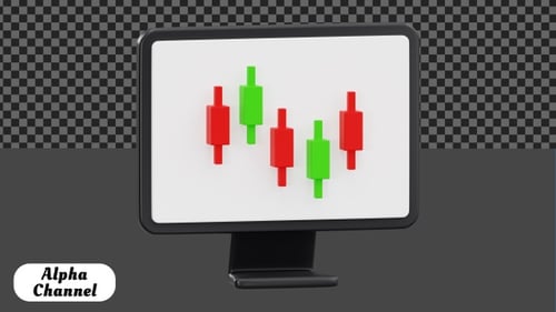 3D Forex Trading Monitor with Candlestick Chart Animation | Alpha Channel