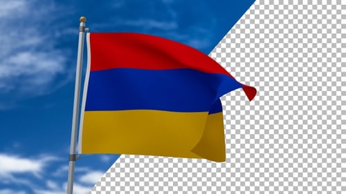 Armenian Flag Waving Loop Against Blue Sky with Alpha Channel