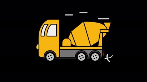Animación de iconos de camión mezclador de concreto, fondo transparente 2D y canal alfa