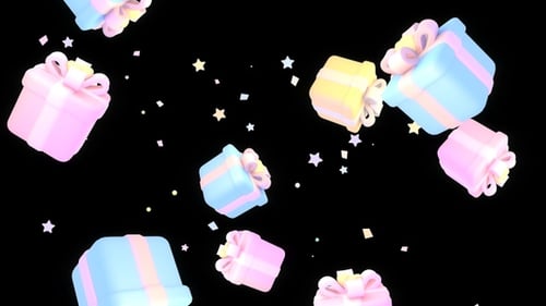 Falling 3D Gift Boxes and Confetti Loop Animation