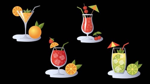 Animated Flat Design Cocktail Drink Icons Pack