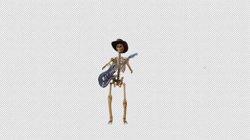 Animated Skeleton Playing Electric Guitar with Cowboy Hat
