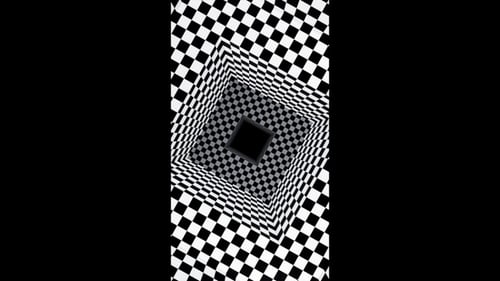 Vertical video black and white square hypnotic optical illusion checker tunnel
