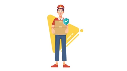 Animated Delivery Person Holding Packages with Security Shield