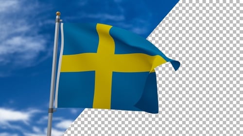 Realistic Waving Sweden Flag in Blue Sky