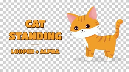 Animated Cartoon Cat Character Standing Loop