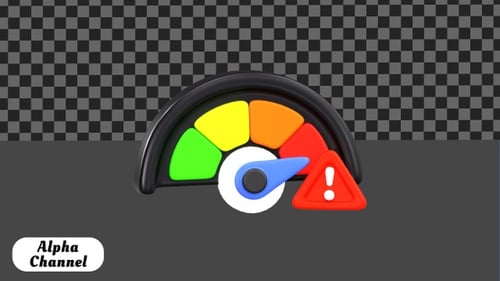 Warning Overload Speedometer Gauge 3D Animation | Alpha Channel