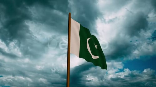 Realistic Pakistan Flag Waving Against Cloudy Sky