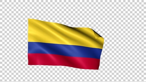 Realistic Waving Flag of Colombia with Transparent Background