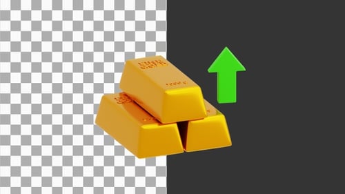 3D Gold Price Arrow Raise Up Growing | Alpha Channel