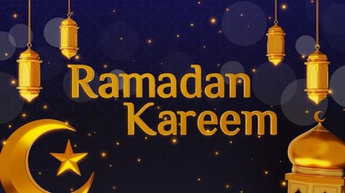 Ramadan Kareem Festive Greeting with Golden Islamic Lanterns