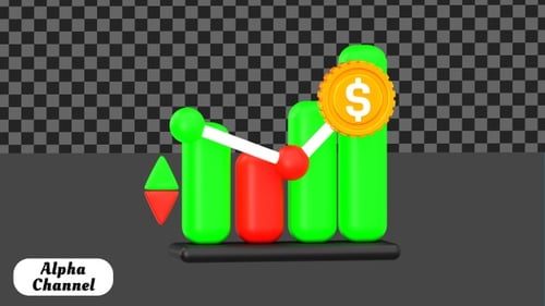Financial Growth Bar Chart 3D Animation | Alpha Channel