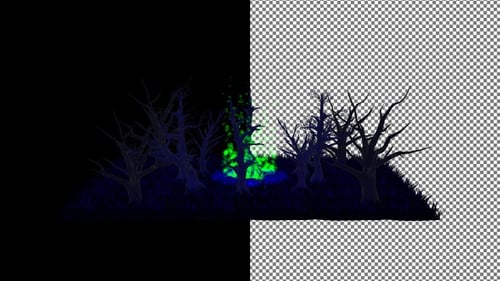 Night Scary Scene with Spooky Green Lights, Alpha Channel, Exclusive, 3D Render