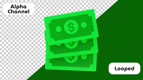 3D-Animation eines sprunghaft ansteigenden Bargeldes, das für Vermögenswachstum steht | Alpha Channel