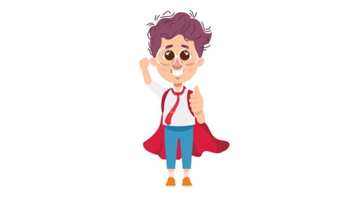 Animated Flat Design Boy Character in Superhero Cape