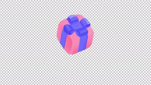 Rotating 3D Pink Gift Box with Blue Ribbon Animation
