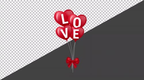 Animated Love Heart Balloons with Red Ribbon