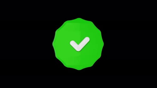 Green approval check mark pop-up animation on transparent background