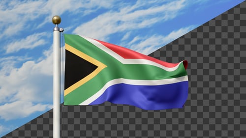 Waving South African Flag with Realistic Fabric Movement