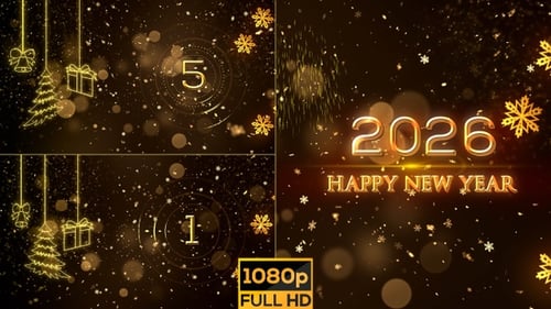 Golden New Year Countdown with Festive Glowing Decorations