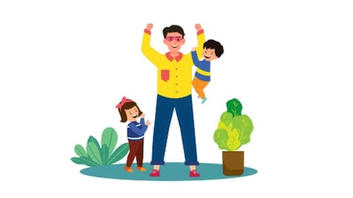 Animated Flat Design Father and Children Playing Together