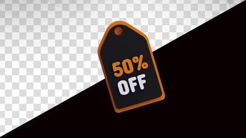 3D Bouncing Price Tag with 50 Percent Off Discount
