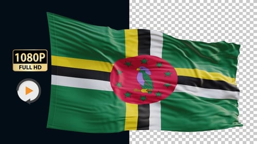 Waving Dominica National Flag with Alpha Channel