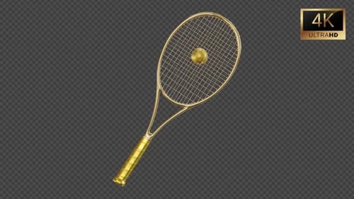 Rotating Golden Tennis Racket and Ball Animation